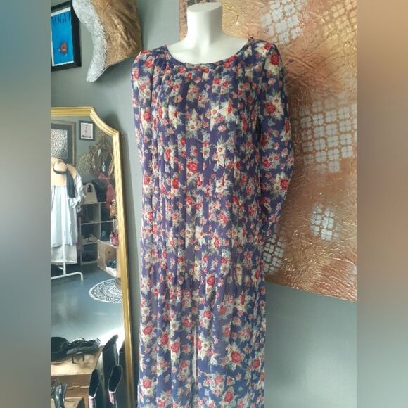 Vintage Autumnal Floral Chiffon Maxi Dress - Picture 10 of 16